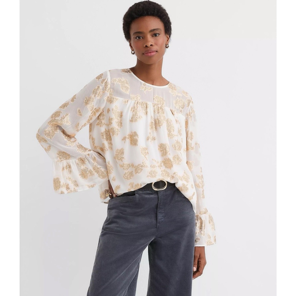 Loft Shimmer‎ Jacquard Ruffle Cuff Blouse Large